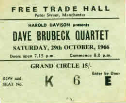 ticket to Dave Brubeck Concert, 1966