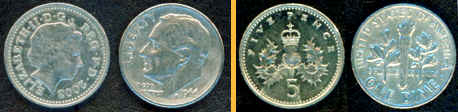 5p coin and US dime