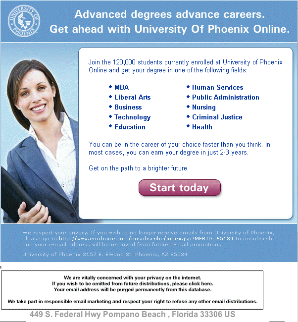 Phoenix University spam