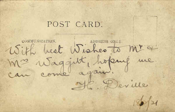 Deville postcard, 1910 (message on reverse)