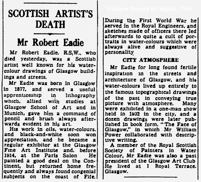 Robert Eadie death notice, 1954
