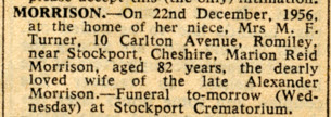 Mrs. Marion R. Morrison, death notice, 1956