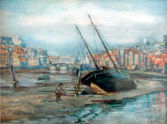 Harbour scene with boats by Robert Eadie
