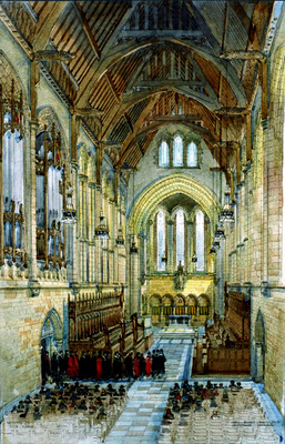 Glasgow University Memorial Chapel Burnet design with added watercolours by Robert Eadie