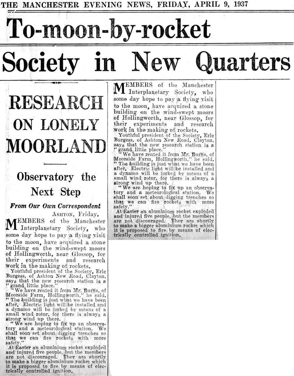 Manchester Evening News, 9th April 1937