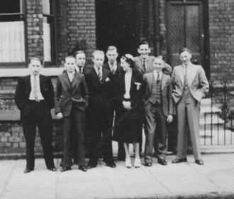 Members of Manchester Interplanetary society doing the Longsight Shuffle, 1937