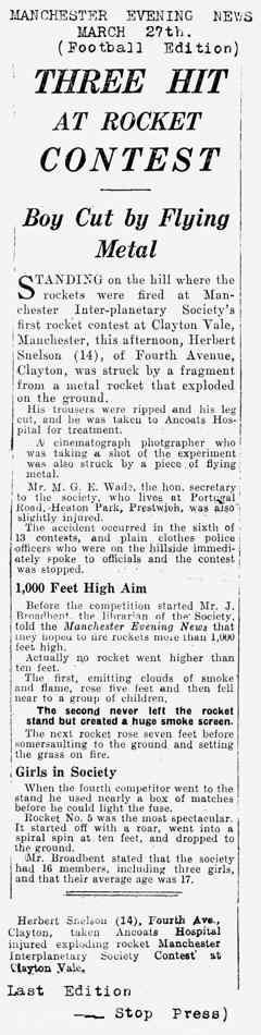 Manchester Interplanetary Society rocket contest, 1937