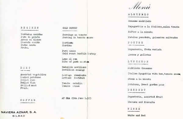 Monte Umbre menu, 1973/06/25