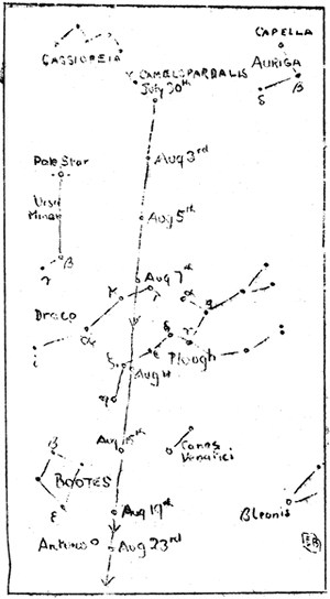 Location map for Comet Finsler, 1936