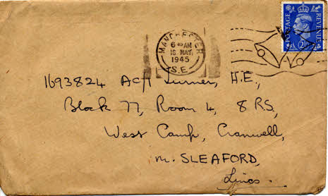 Mailing to Harry Turner at RAF Cranwell, 1945