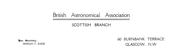 British Astronomical Association, Scottish Branch letterhead