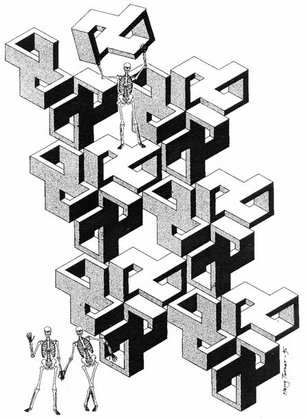 Skel, Eton & a cousin with impossible object by Harry Turner