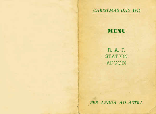 RAF Adgodi, Xmas 1945 menu