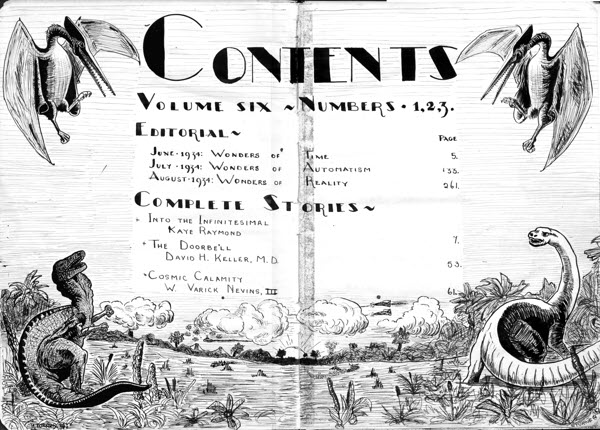 Contents page for collected Wonder Stories by Harry Turner (1937)