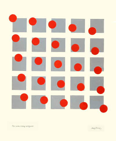 Red Circles Crossing Red Squares, 1971, by Harry Turner