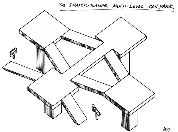 The Draper-Turner Multi-Level Car Park, 1977, drawn by Harry Turner