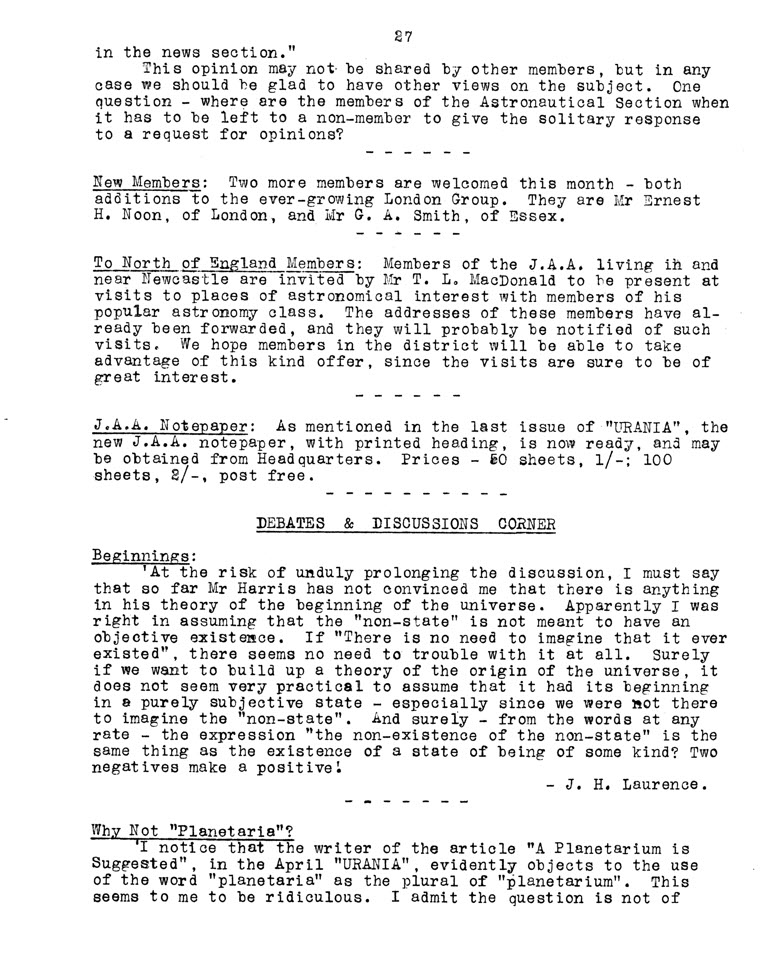 Urania, April 1939, edited by Marion Eadie