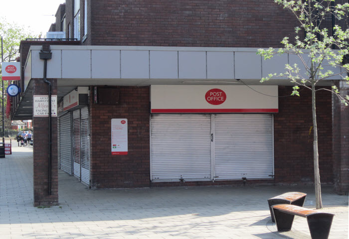 The current site of the Post Office in Romiley, 2019